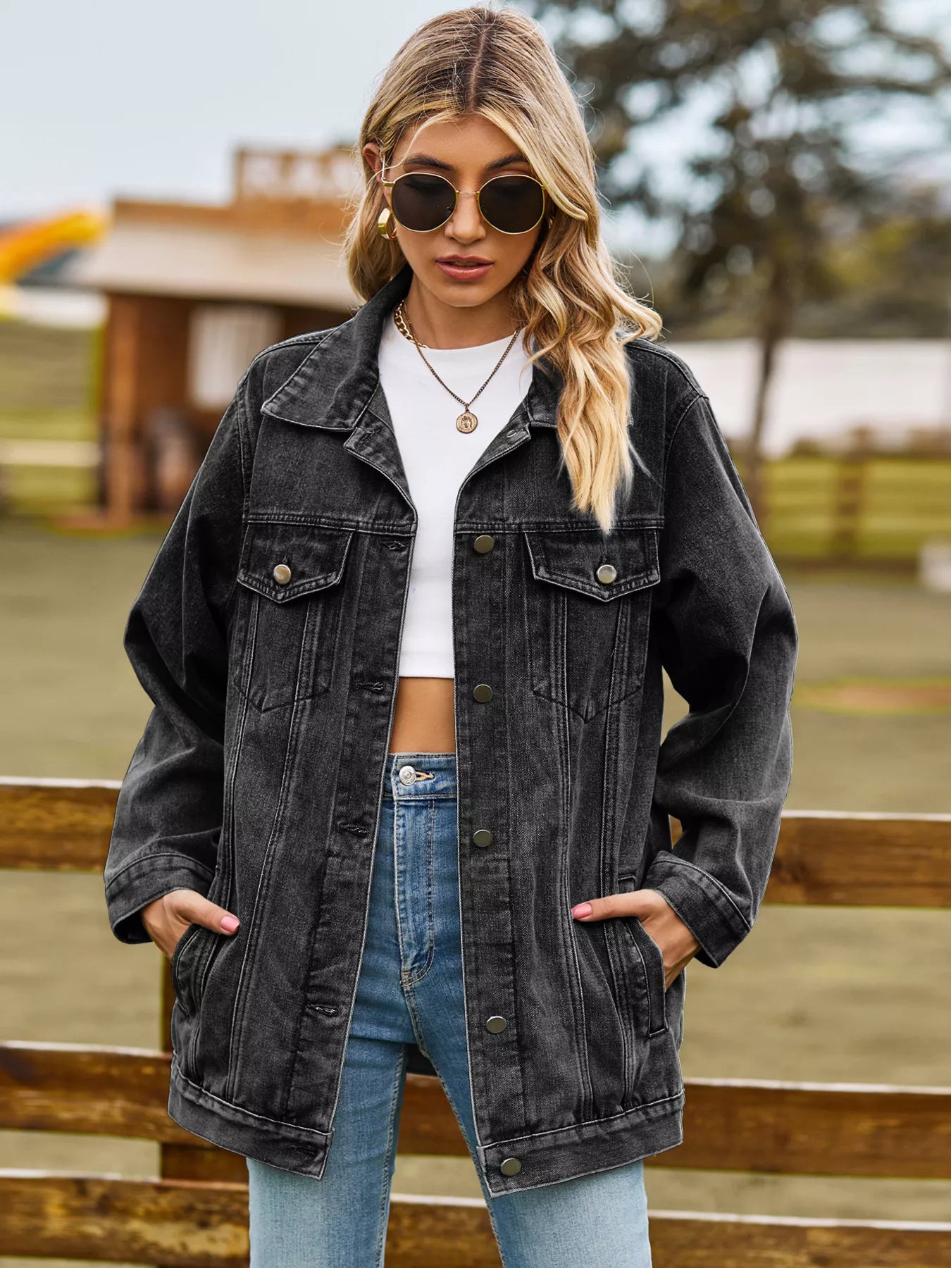 Button Up Long Sleeve Denim Jacket