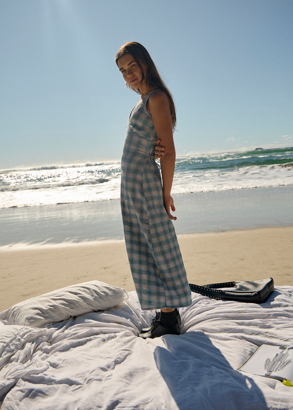 AFENDS Womens Tully - Seersucker Maxi Dress - Position Lake Check