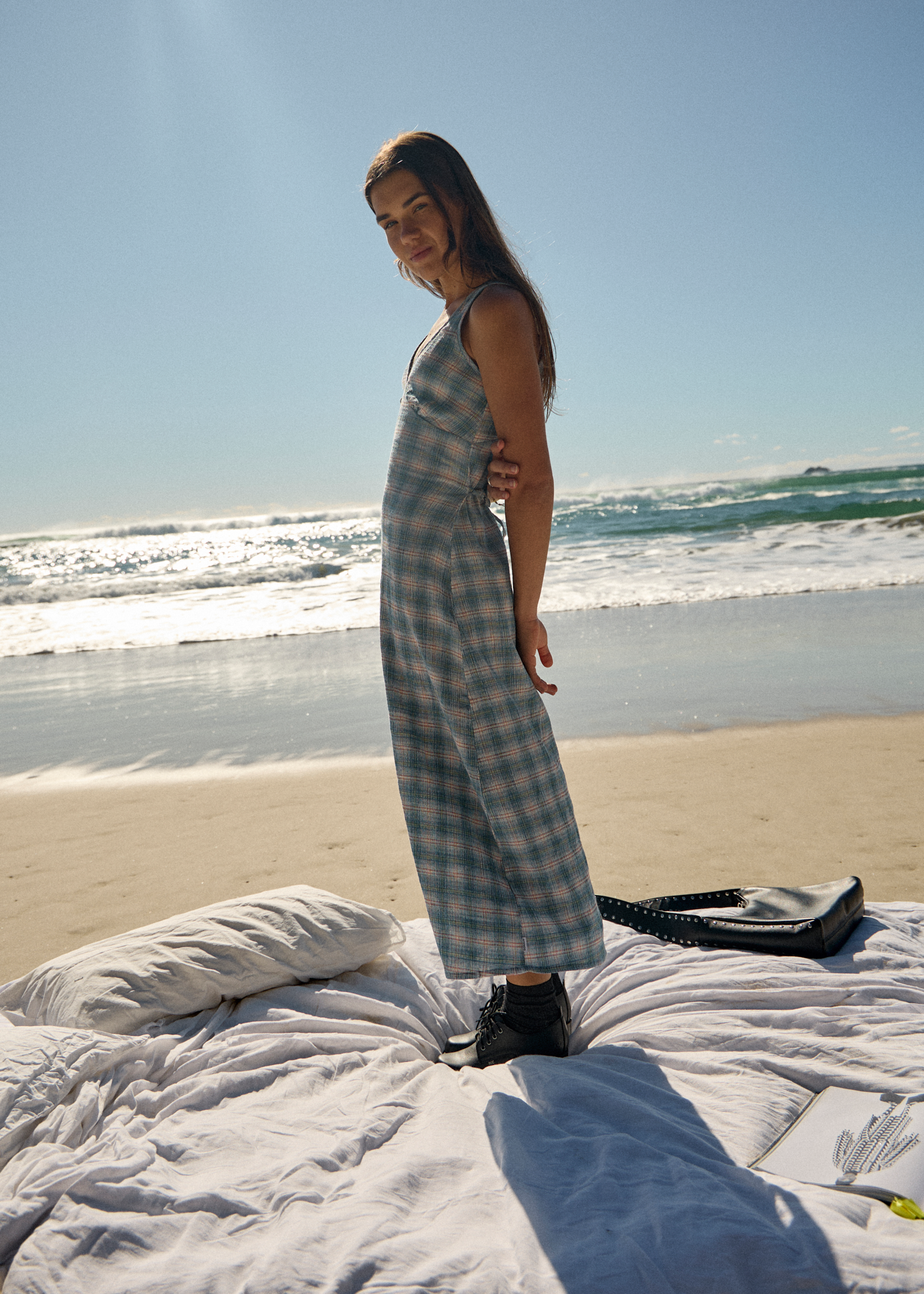 AFENDS Womens Tully - Seersucker Maxi Dress - Position Lake Check