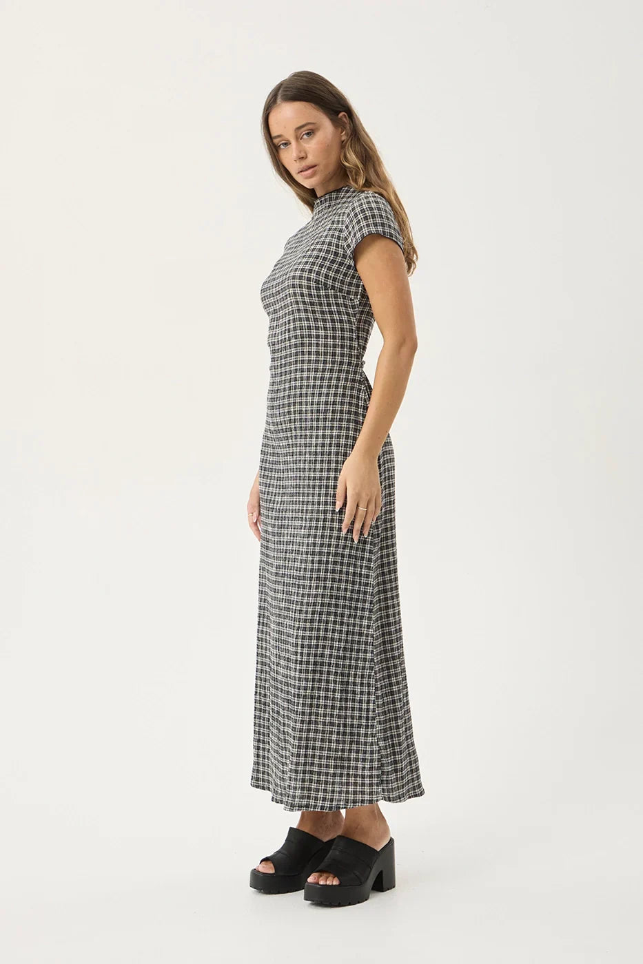 AFENDS Womens Elodie - Seersucker Midi Dress - Asta Steel Check