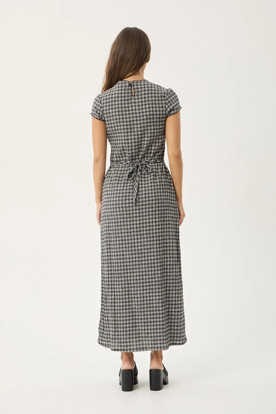 AFENDS Womens Elodie - Seersucker Midi Dress - Asta Steel Check