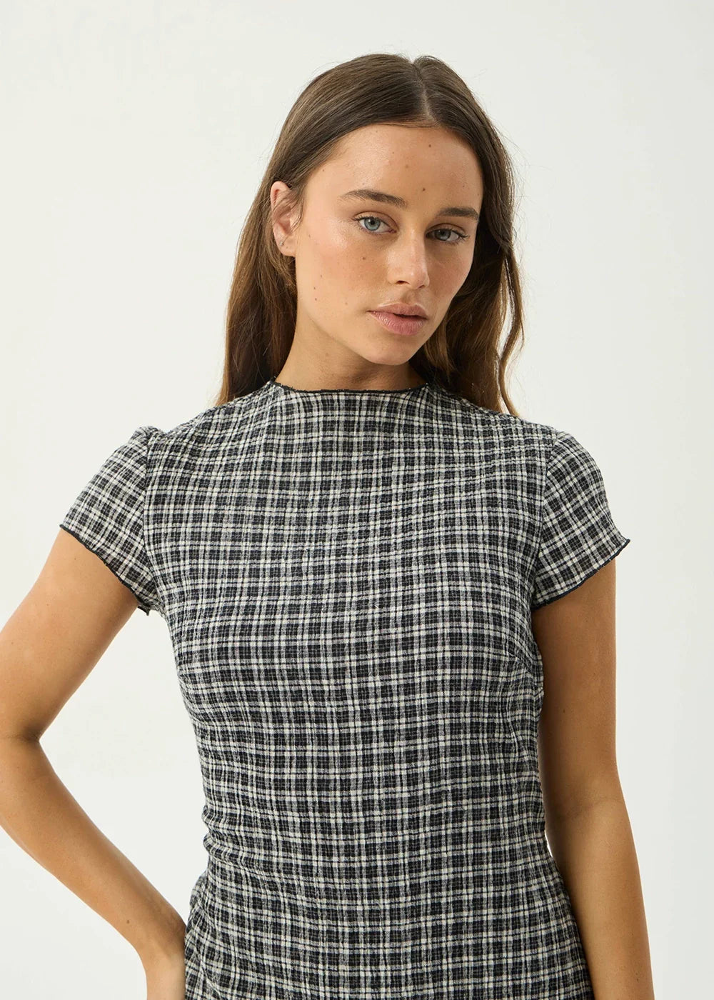 AFENDS Womens Elodie - Seersucker Midi Dress - Asta Steel Check