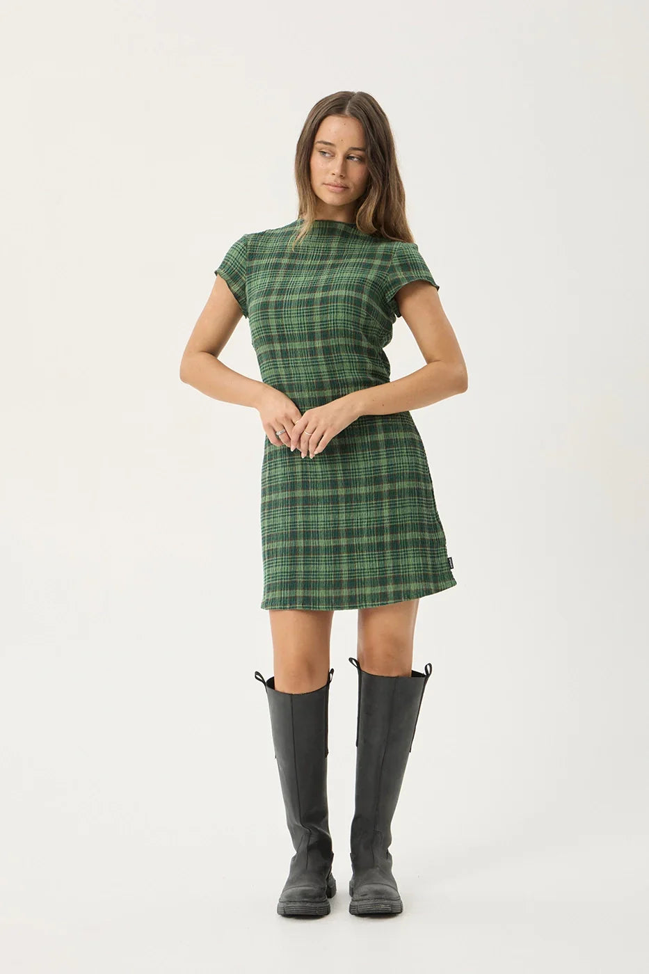 AFENDS Womens Elodie - Seersucker Mini Dress - Lonnie Hunter Green