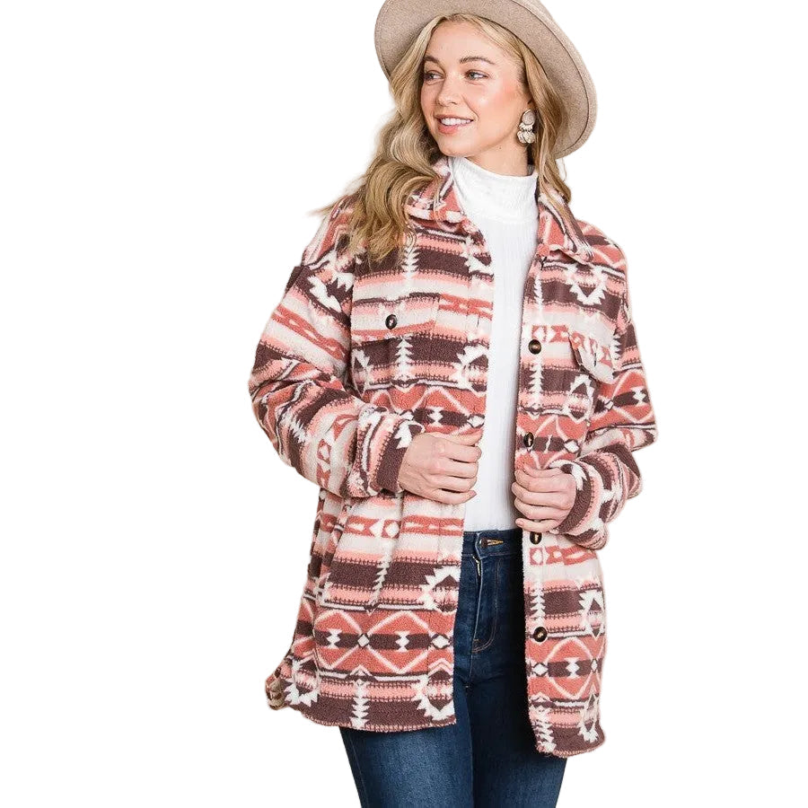 Vanilla Bay Women's Fleece Aztec Print Knit Jacket