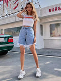 High Waisted Frayed Hem Denim Shorts