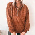 Straw Yellow Geometric Quilted Half Zipped Loose Sweatshirt