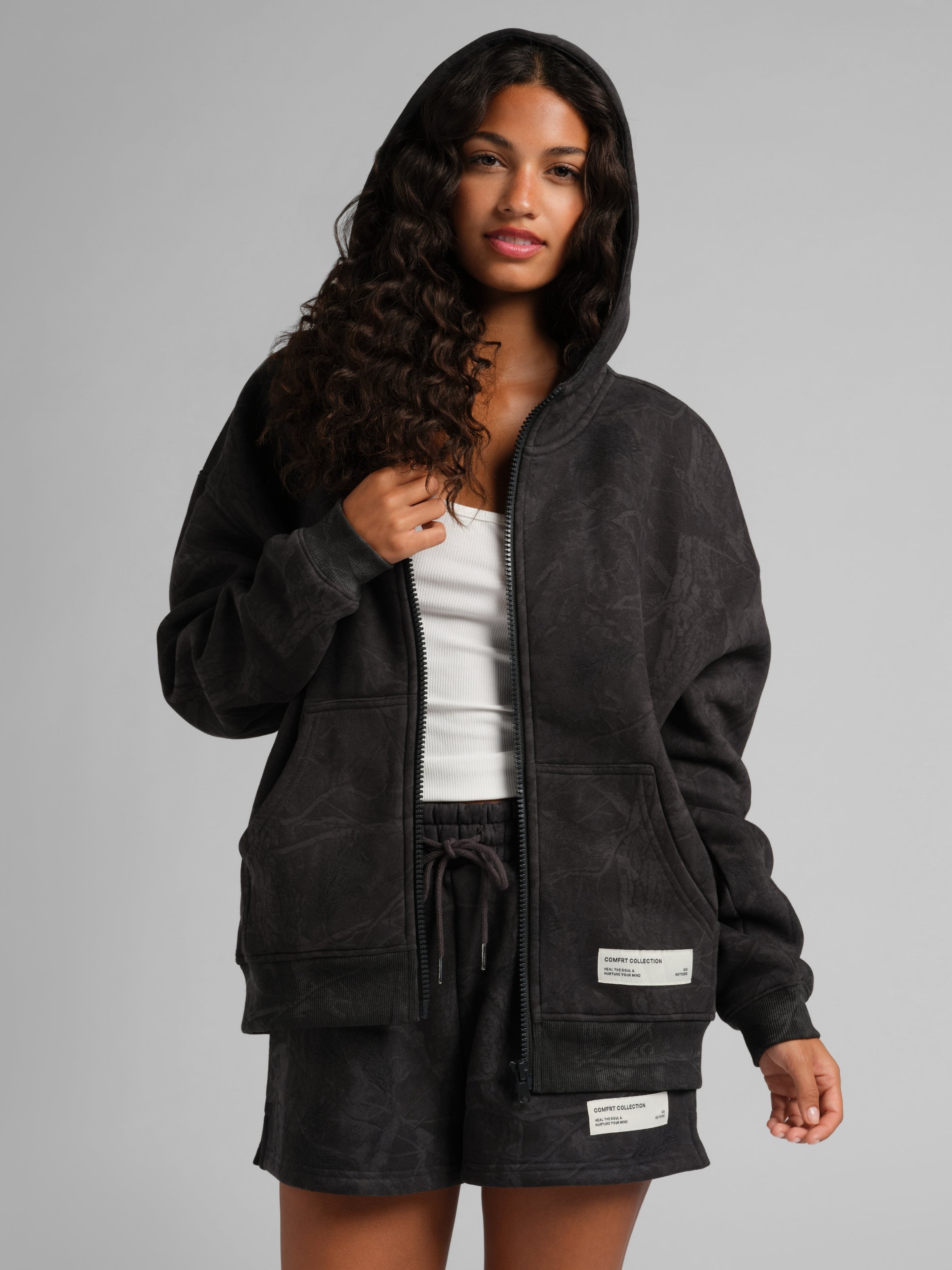 Camo Crop Zip Hoodie
