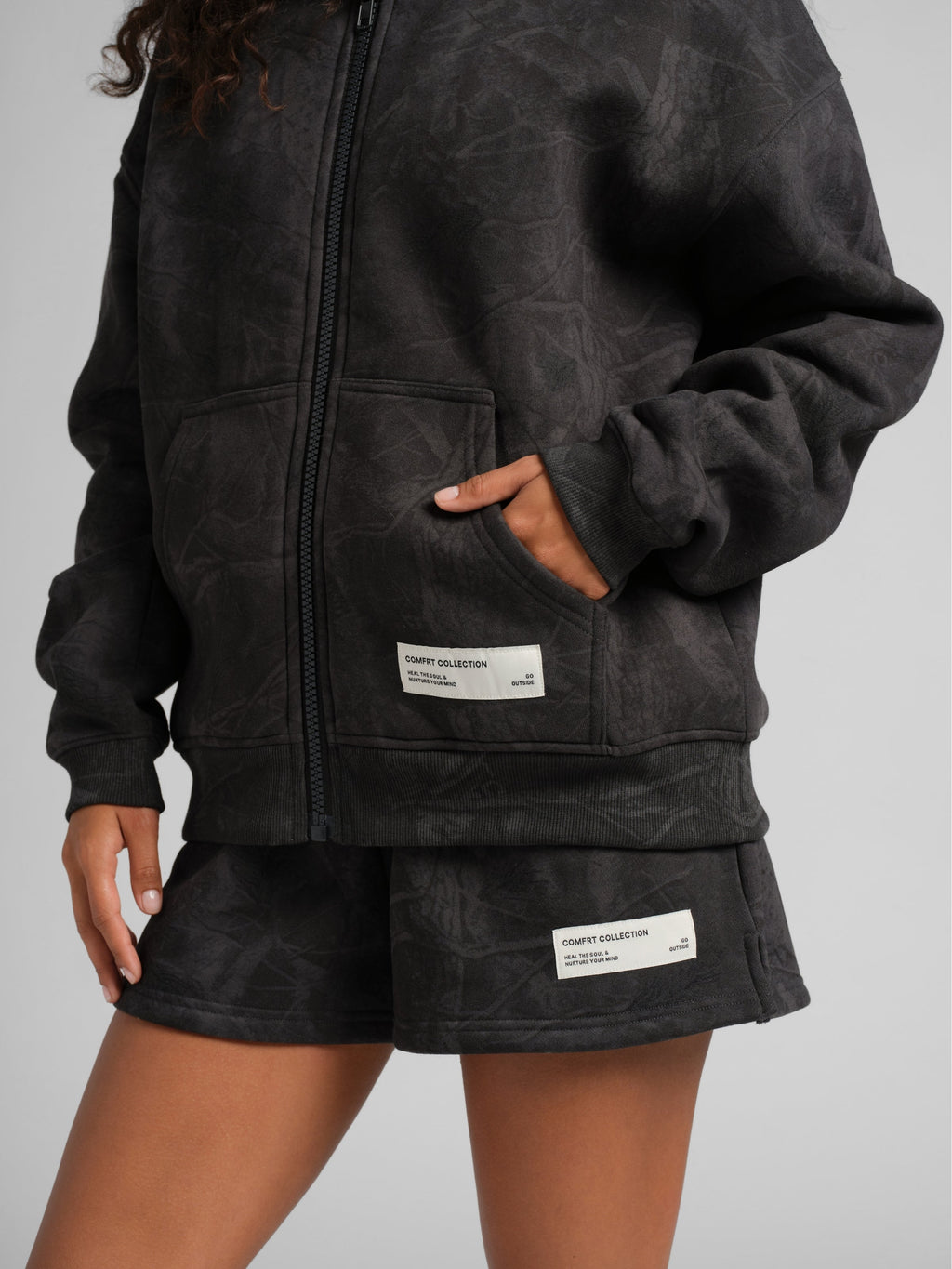 Camo Crop Zip Hoodie