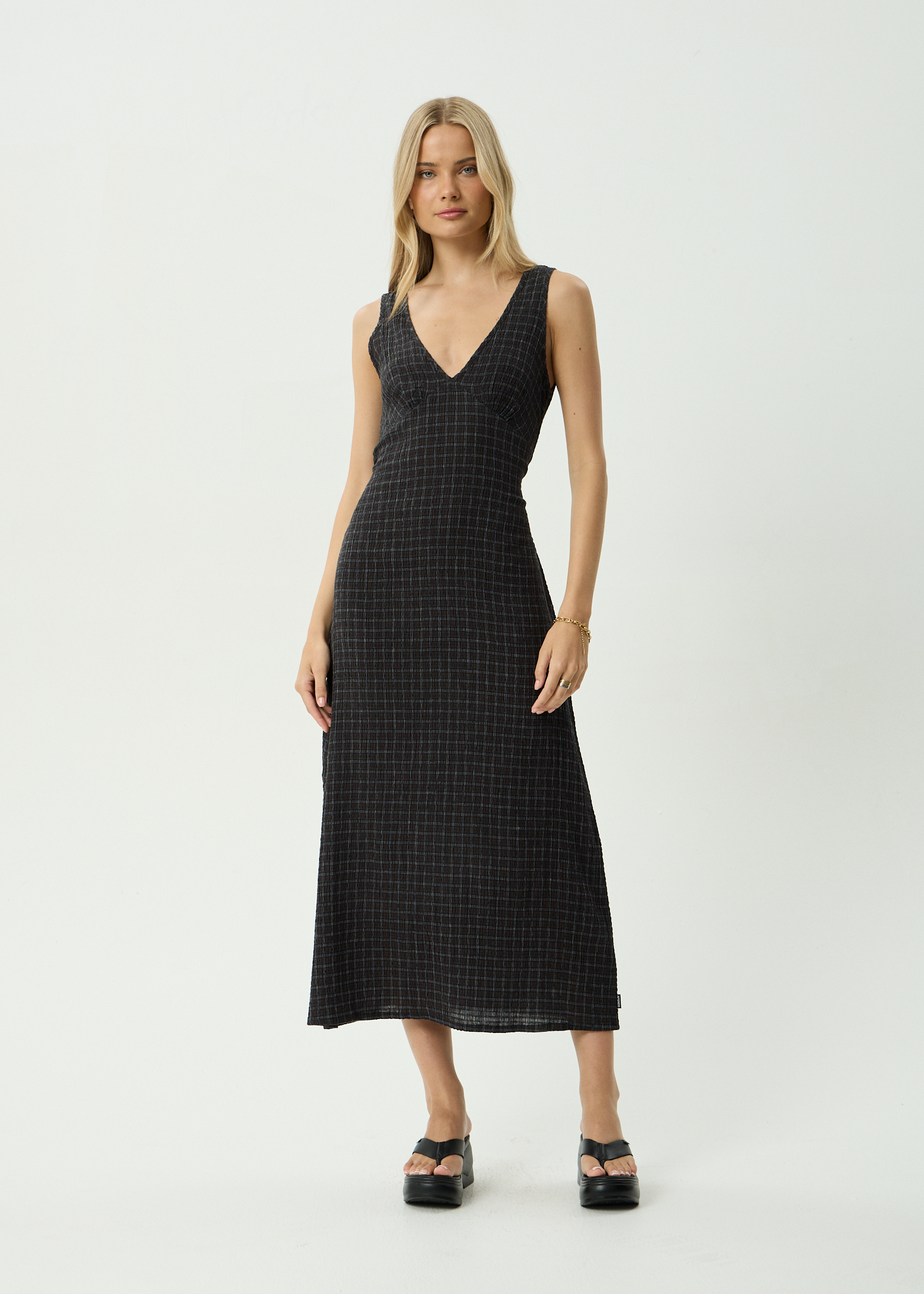 AFENDS Womens Tully - Seersucker Maxi Dress - Dusk Black Check