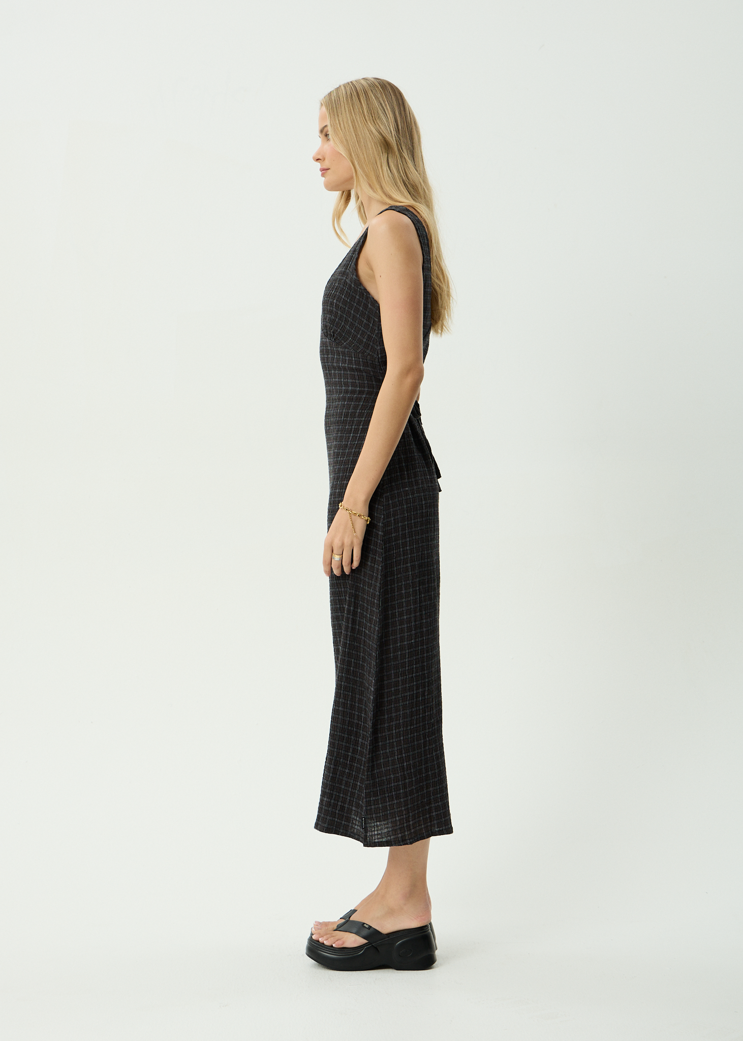 AFENDS Womens Tully - Seersucker Maxi Dress - Dusk Black Check