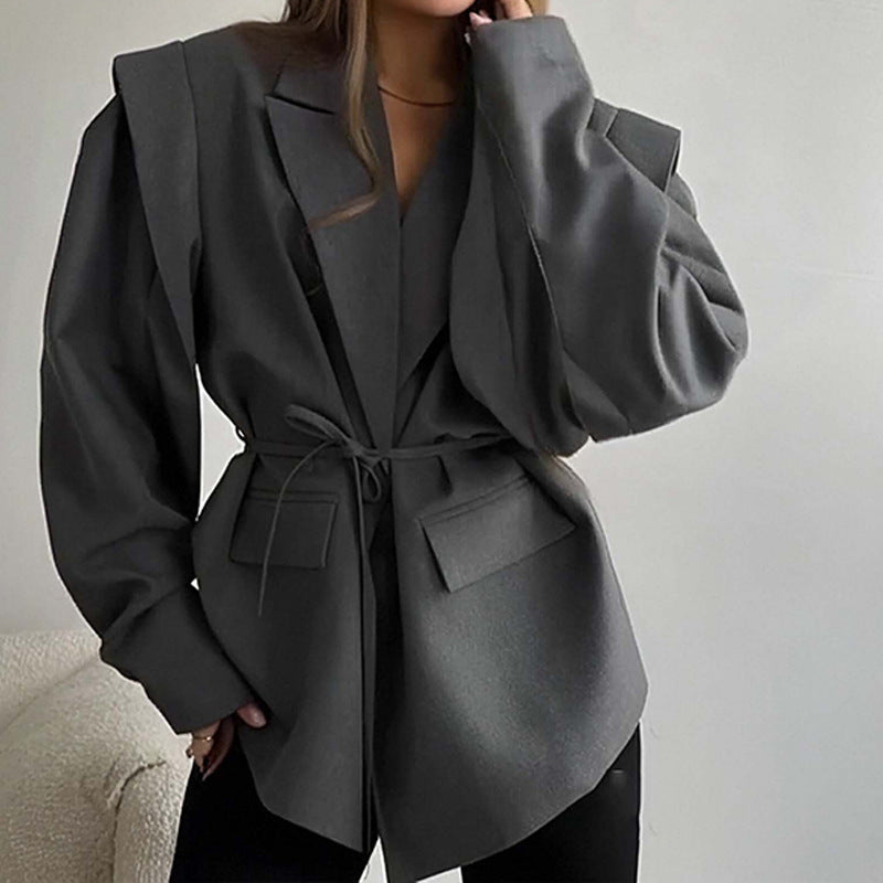 Thin Lace-up Loose All-matching V-neck Coat Women