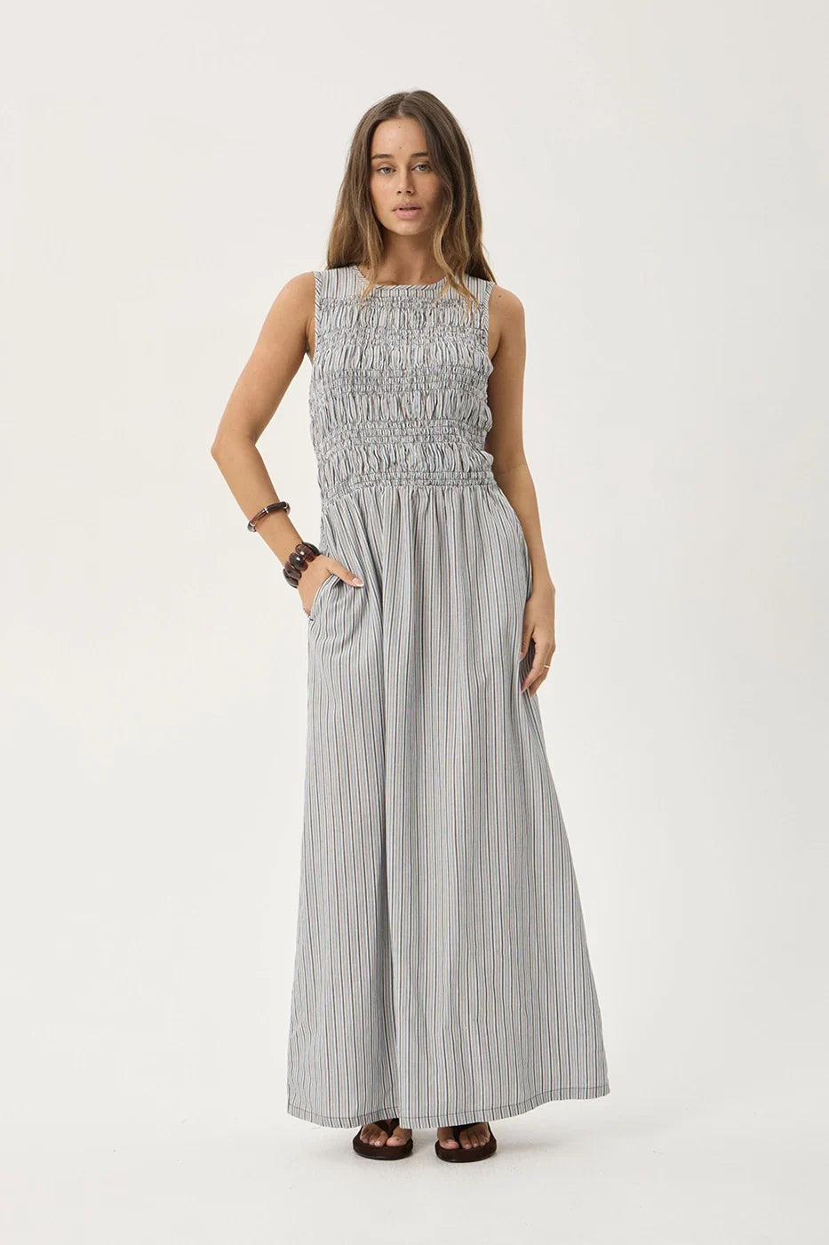 AFENDS Womens Sofia - Maxi Dress - Coffee / Blue Stripe