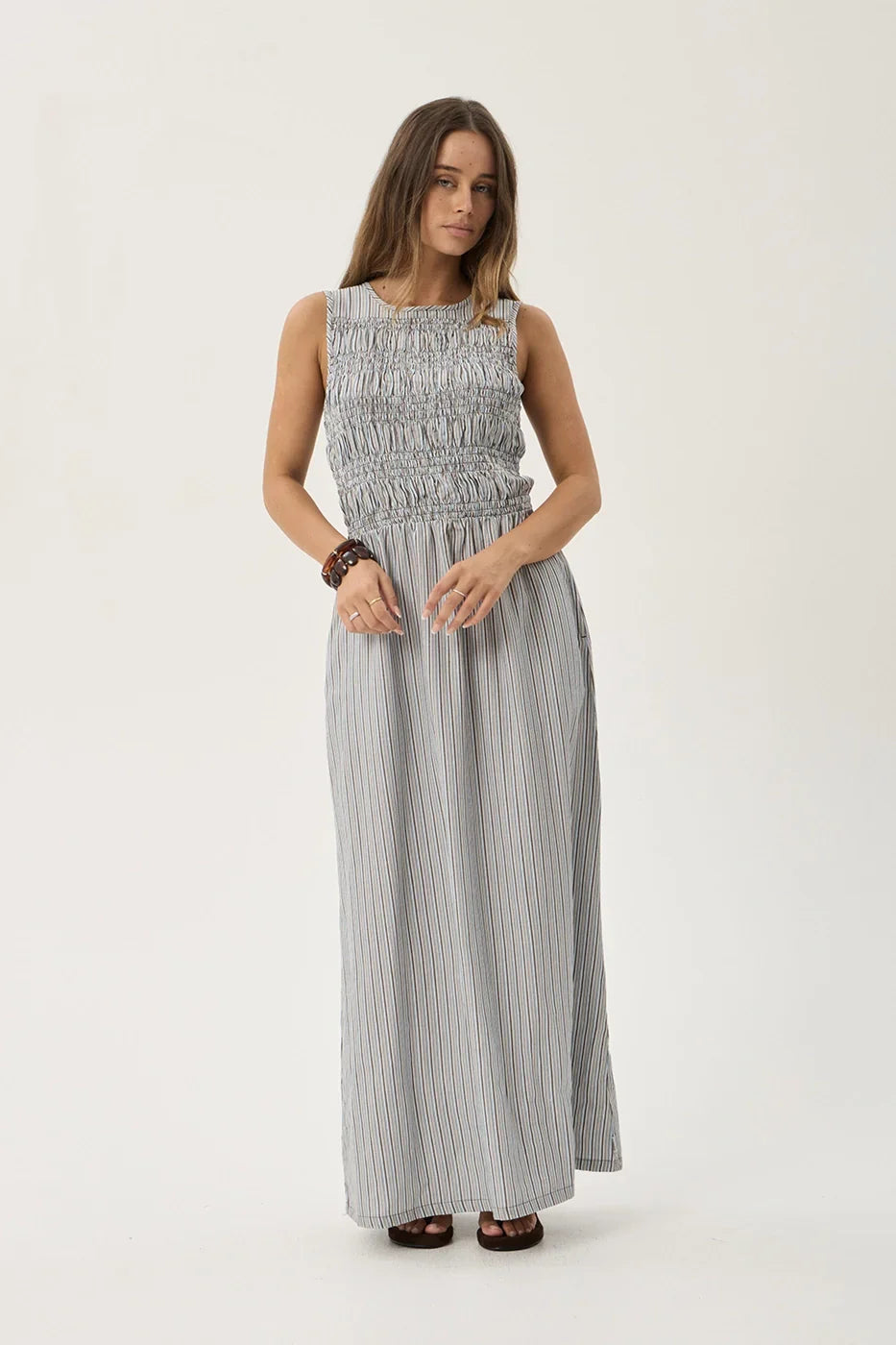 AFENDS Womens Sofia - Maxi Dress - Coffee / Blue Stripe