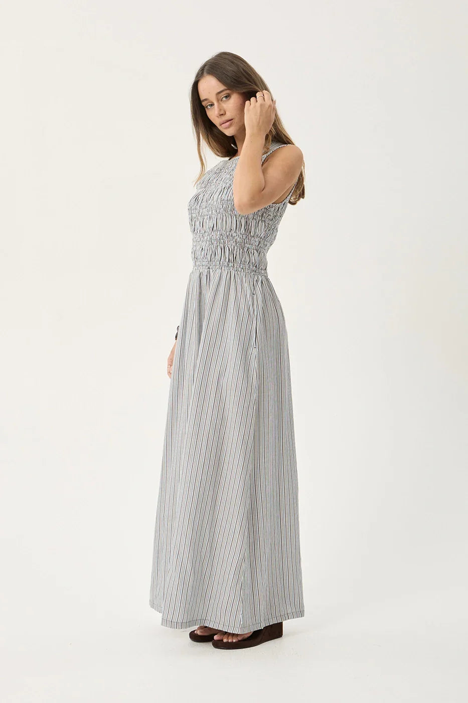 AFENDS Womens Sofia - Maxi Dress - Coffee / Blue Stripe