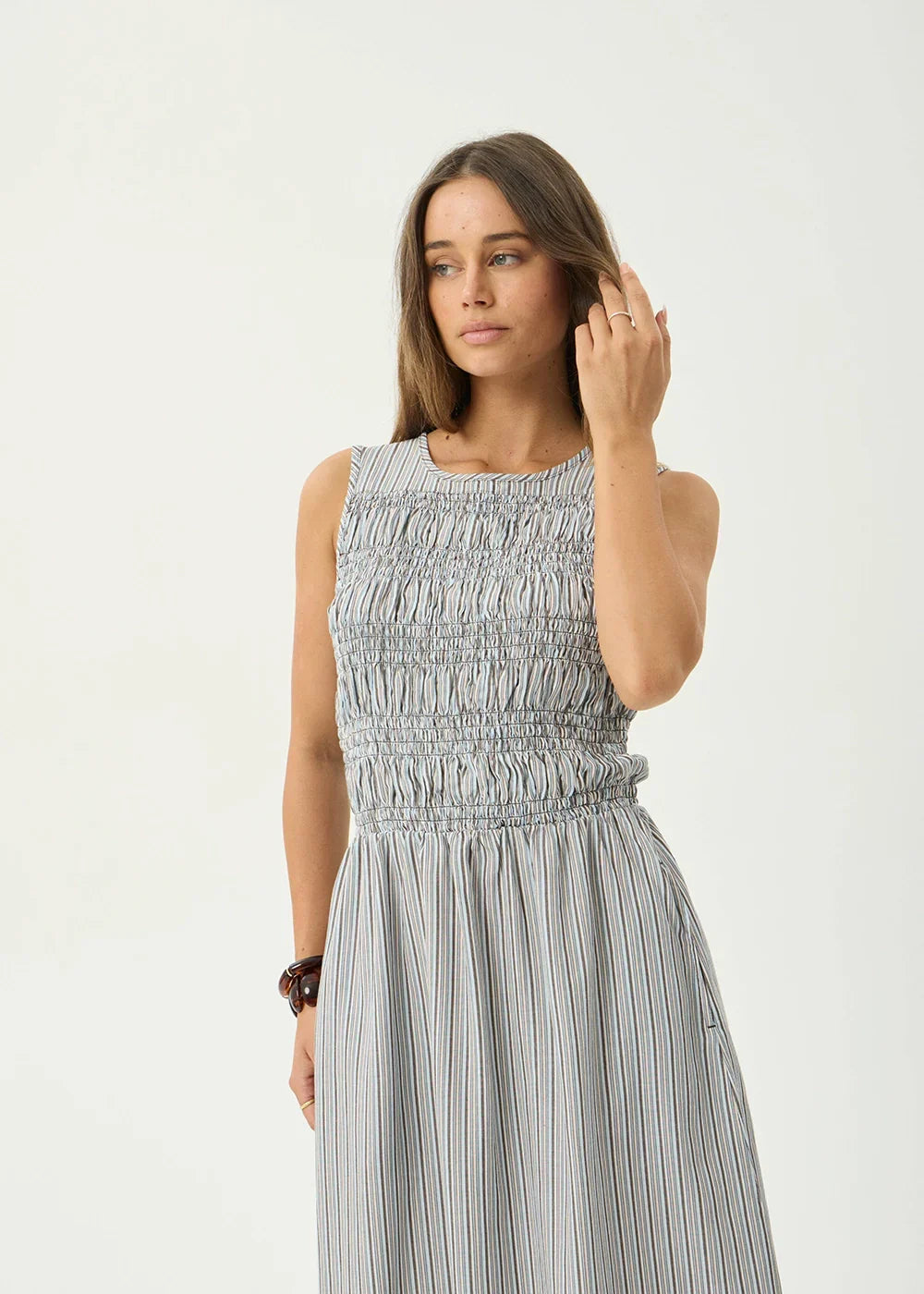 AFENDS Womens Sofia - Maxi Dress - Coffee / Blue Stripe