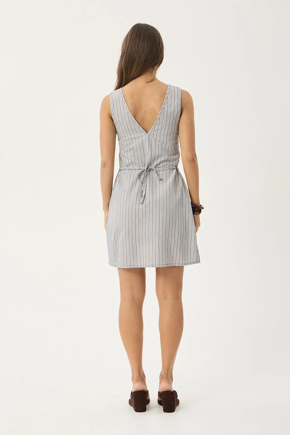 AFENDS Womens Grace - Mini Dress - Coffee / Blue Stripe