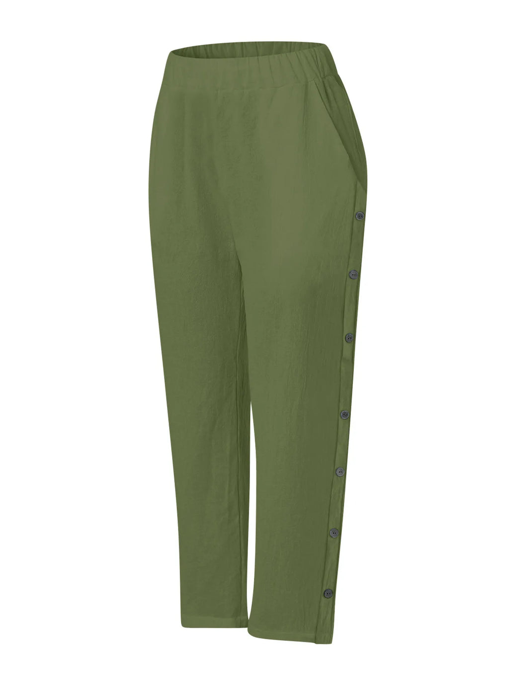 Full Size Side Decor Button Casual Wide Leg Pants Plus Size