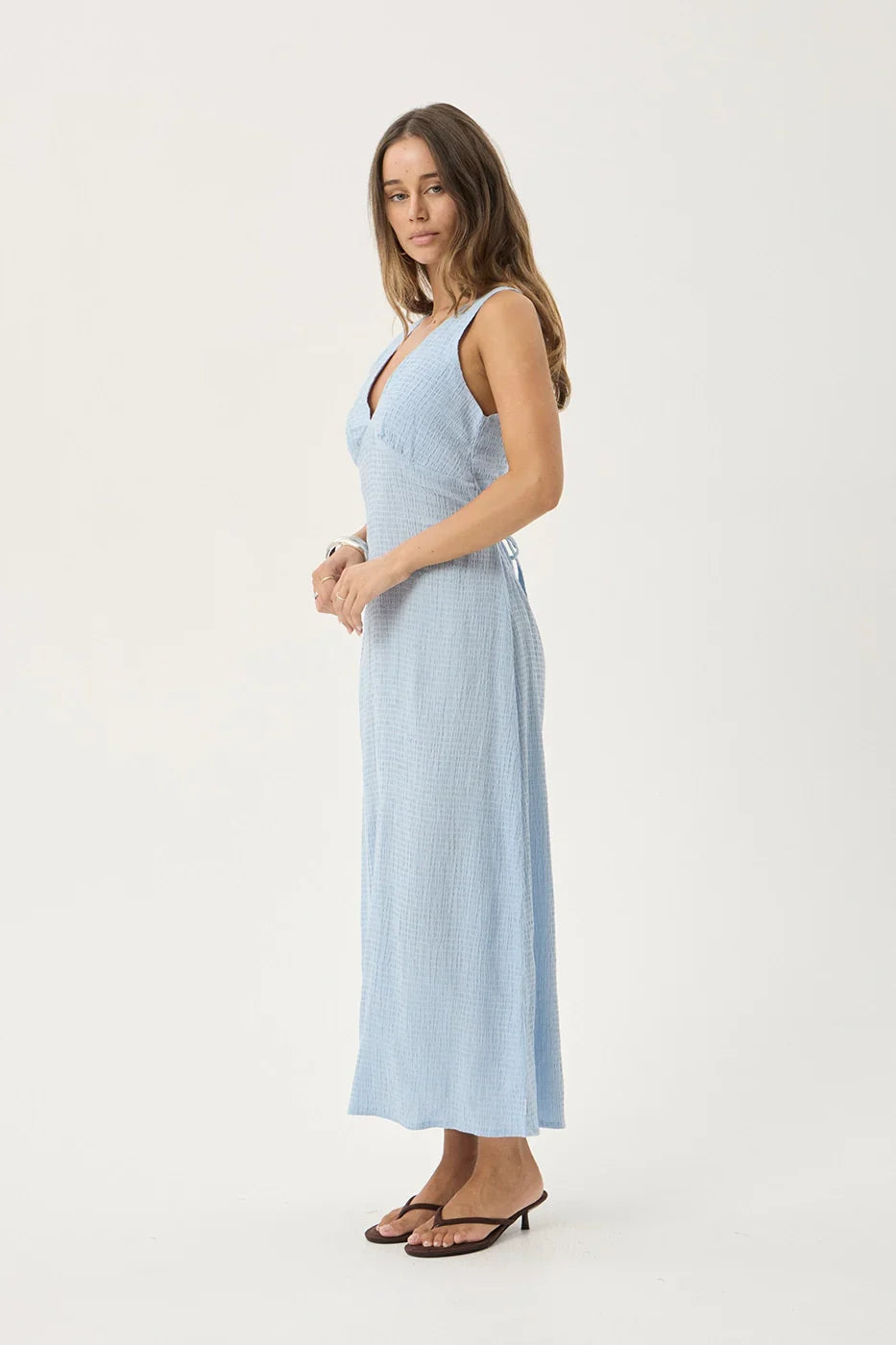 AFENDS Womens Tully - Seersucker Maxi Dress - Blue