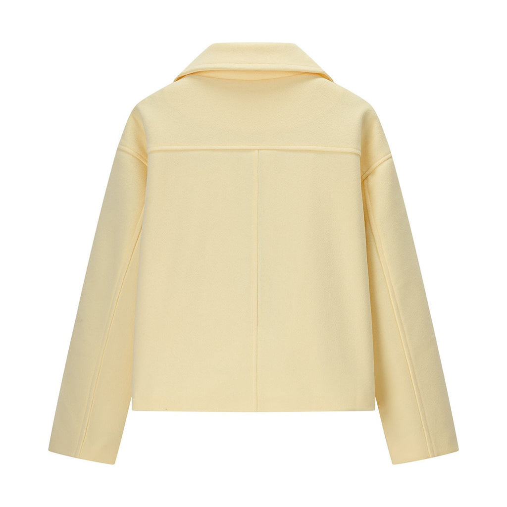 Lapel Long Sleeve Double Breasted Short Woolen Coat