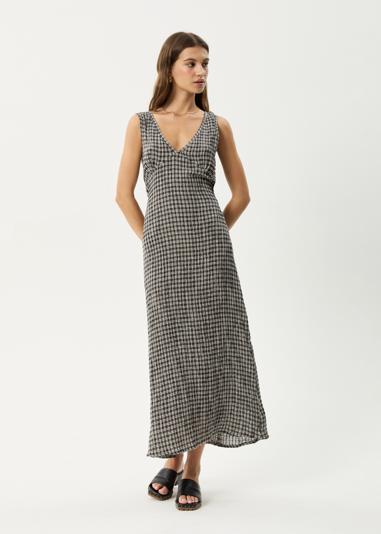 AFENDS Womens Tully - Seersucker Maxi Dress - Asta Steel Check