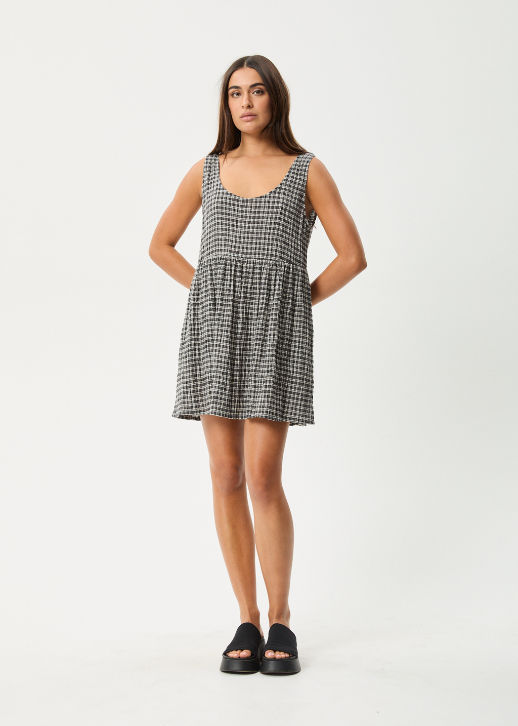 AFENDS Womens Jesse - Seersucker Mini Dress - Steel Check