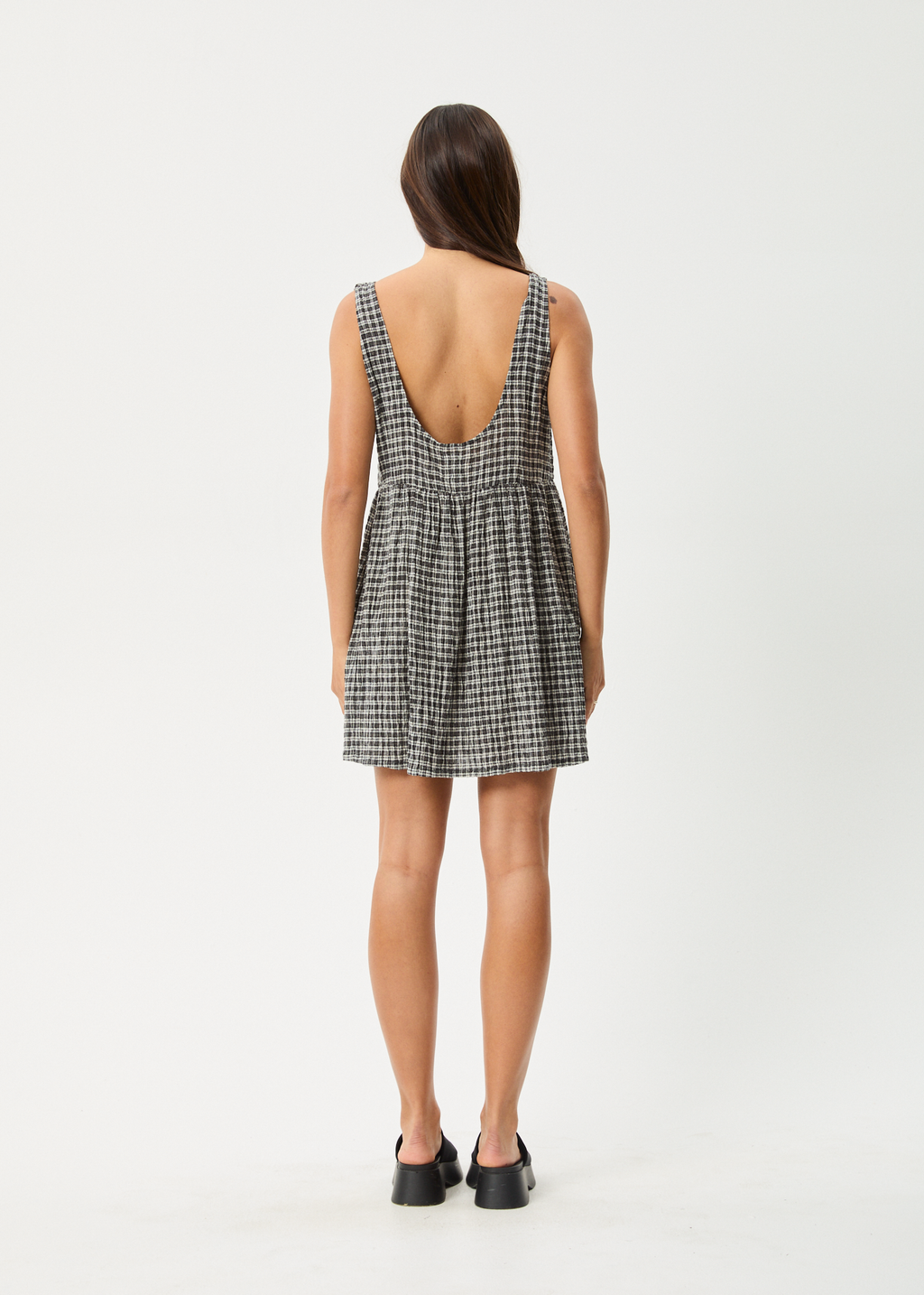 AFENDS Womens Jesse - Seersucker Mini Dress - Steel Check