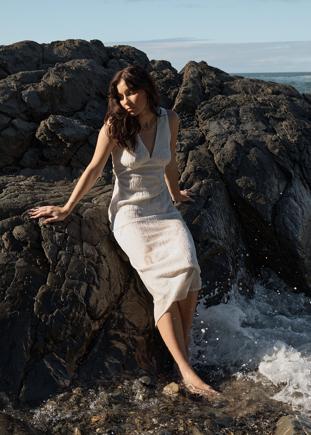 AFENDS Womens Tully - Seersucker Maxi Dress - Off White