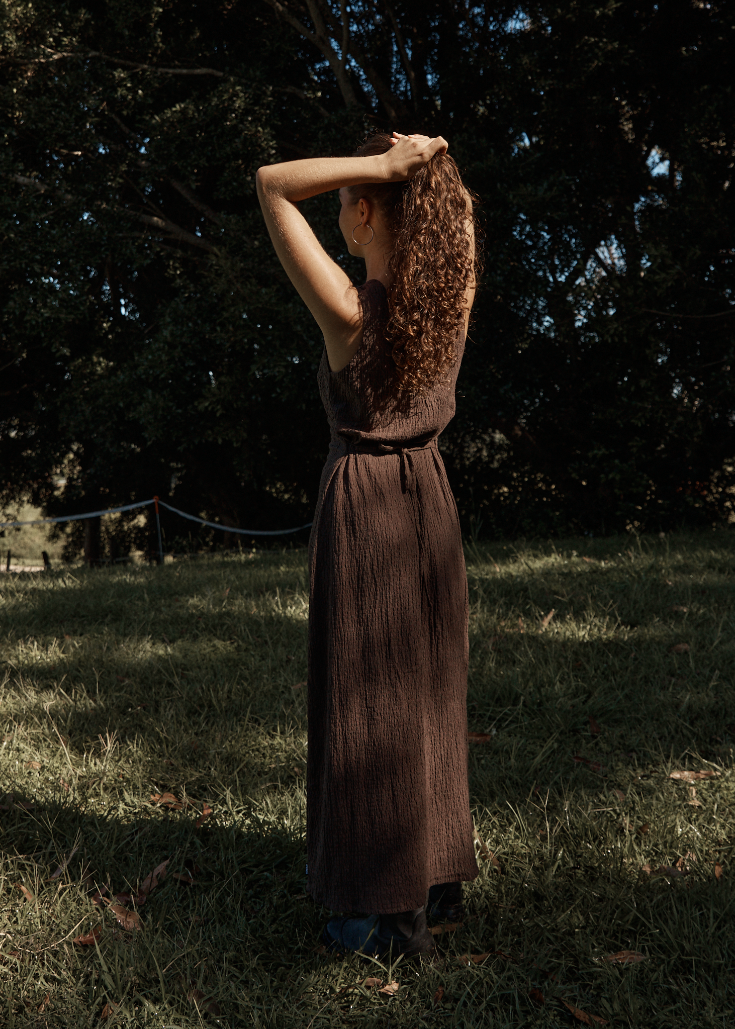 AFENDS Womens Tully - Seersucker Maxi Dress - Coffee