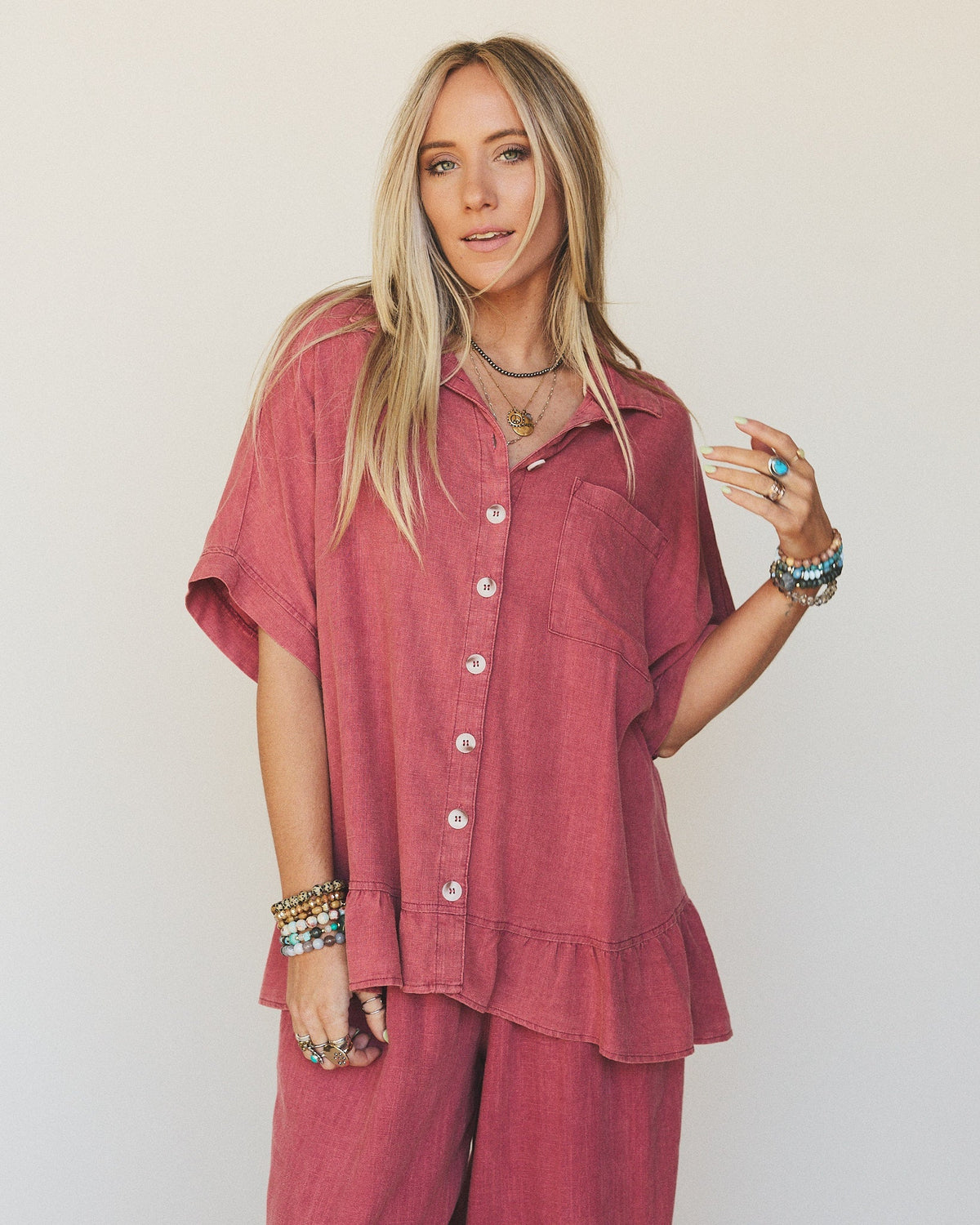 Pure Soul Linen Top - Boho Red