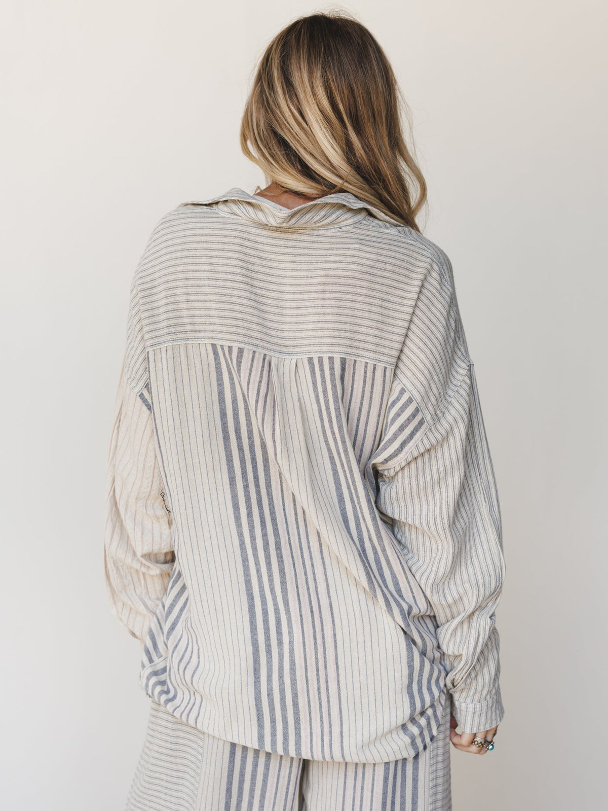 Solana Stripe Button Down Top - Faded Sage