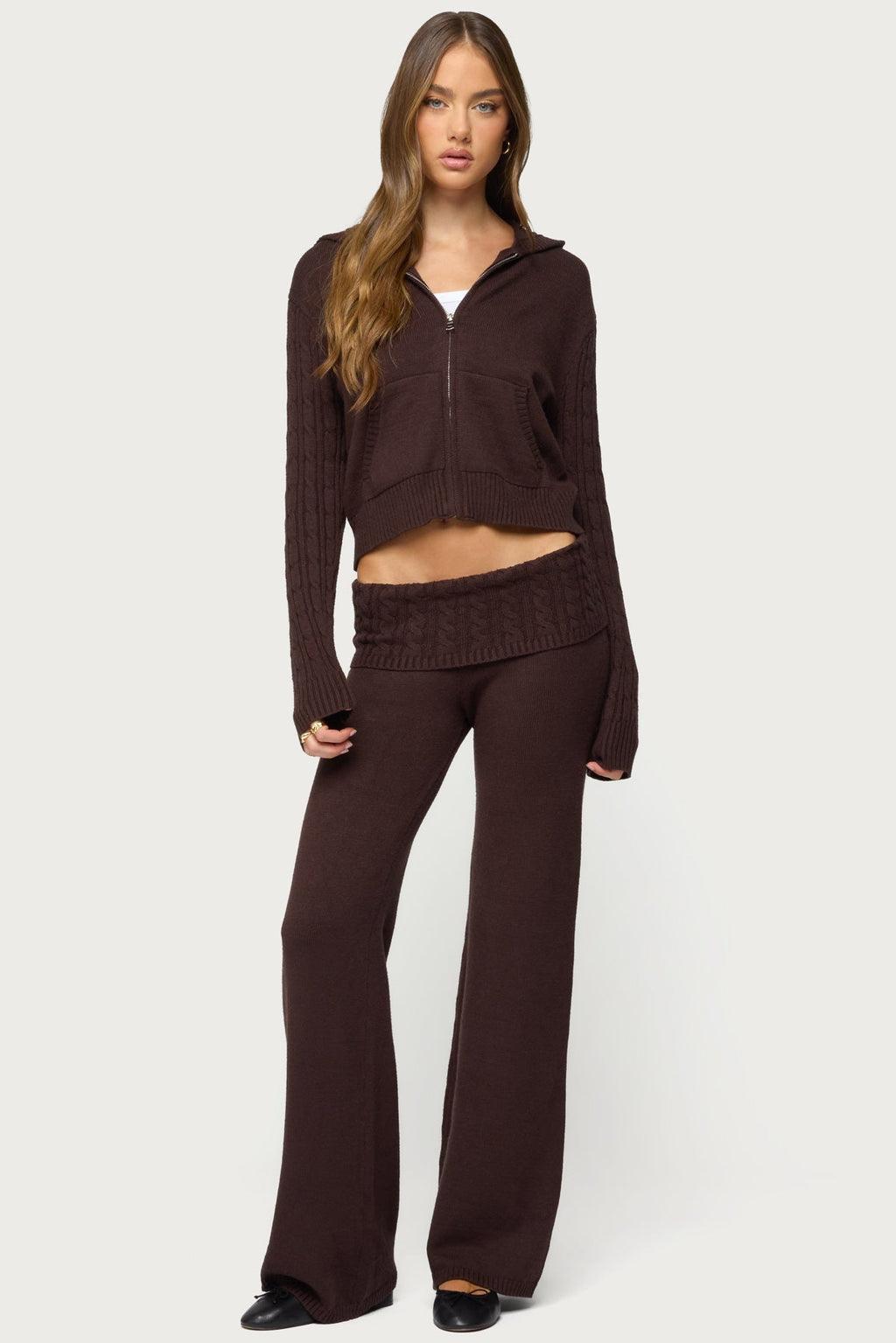 Lula Cable Knit Zip Up Hoodie