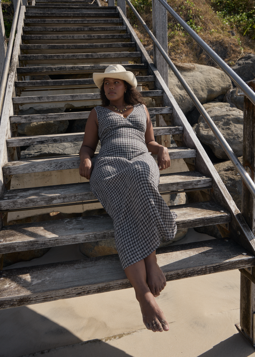 AFENDS Womens Tully - Seersucker Maxi Dress - Asta Steel Check