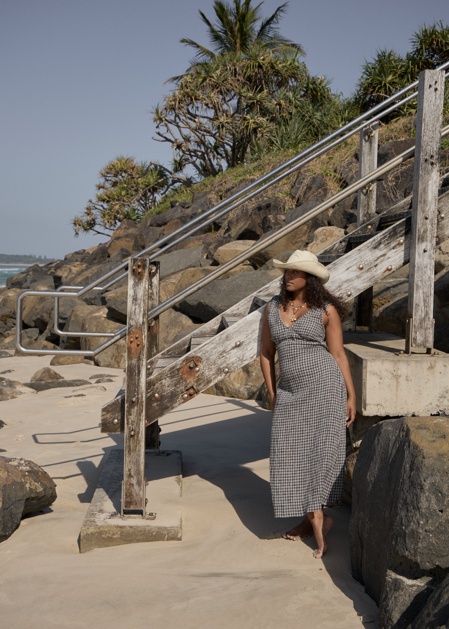 AFENDS Womens Tully - Seersucker Maxi Dress - Asta Steel Check