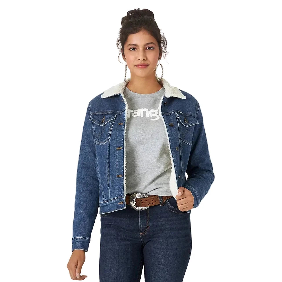 Wrangler Women's Retro Sherpa Lined Western Denim Jacket - Denim