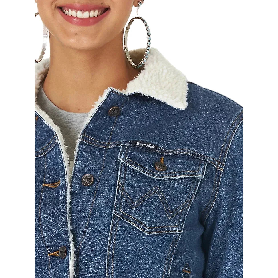 Wrangler Women's Retro Sherpa Lined Western Denim Jacket - Denim