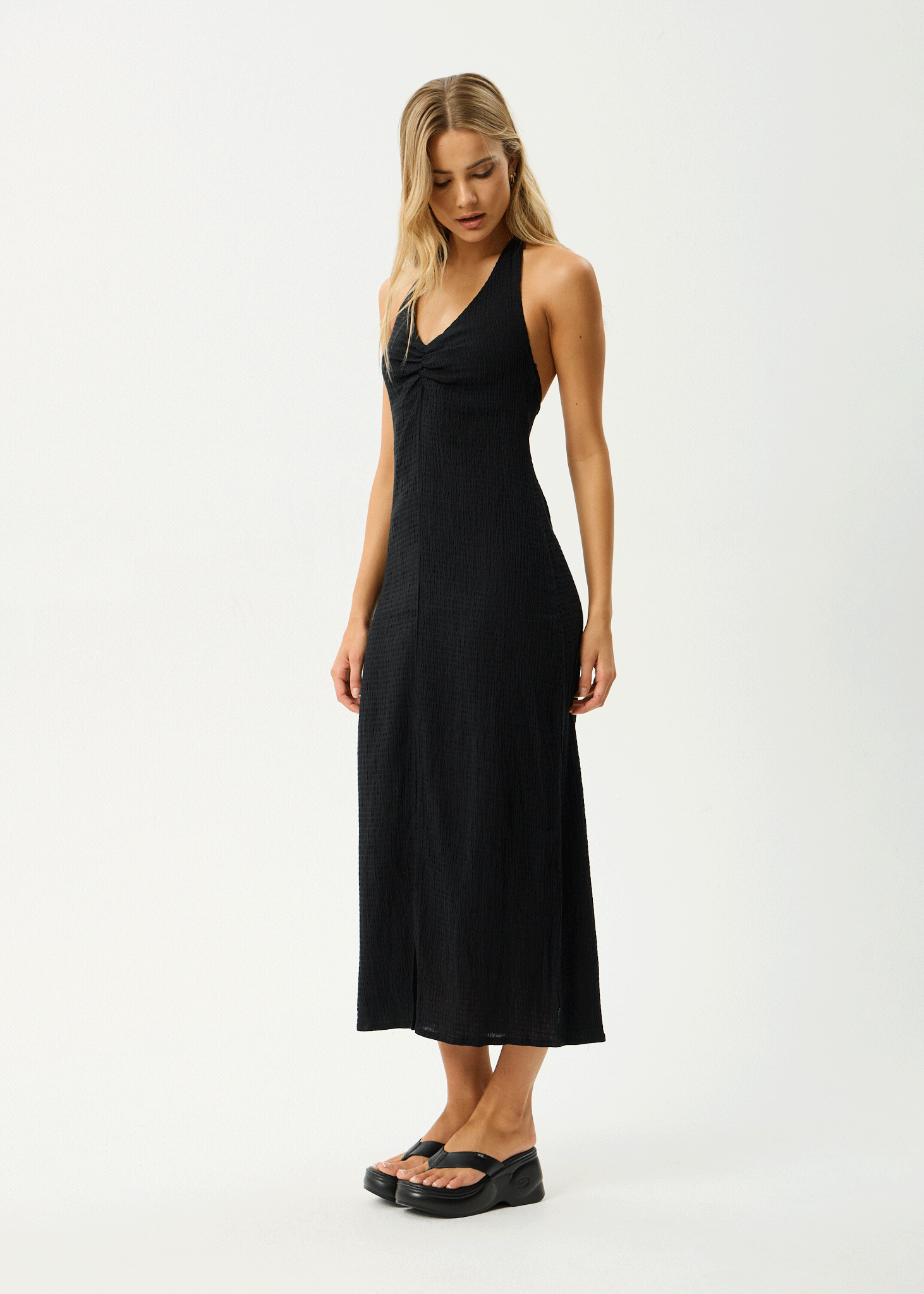 AFENDS Womens Andy - Seersucker Halter Maxi Dress - Black