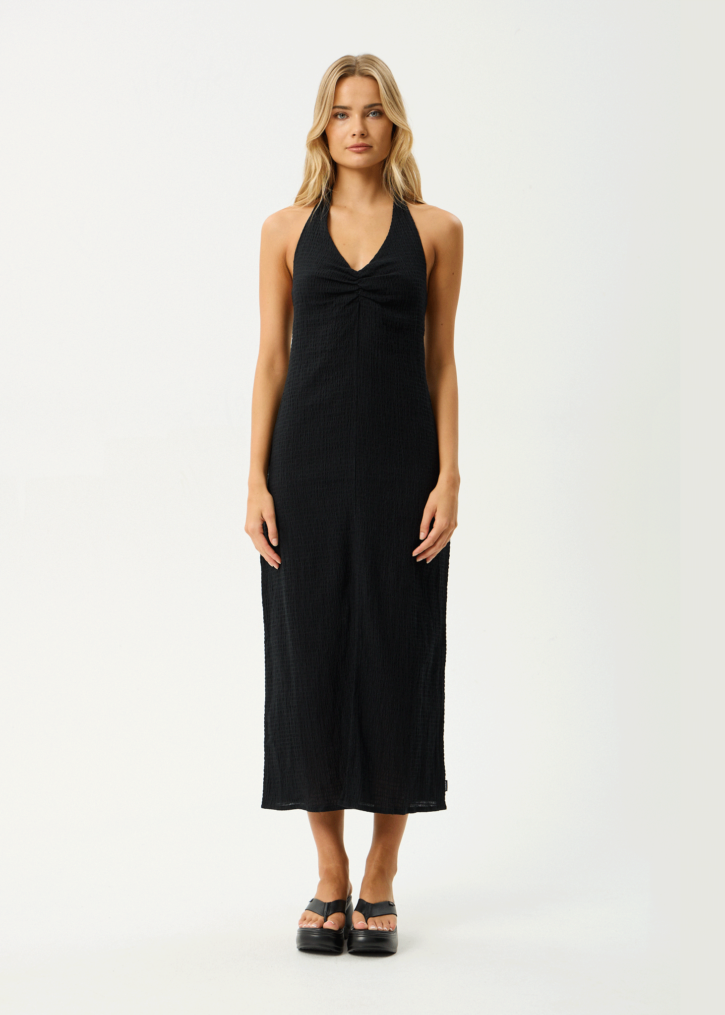 AFENDS Womens Andy - Seersucker Halter Maxi Dress - Black
