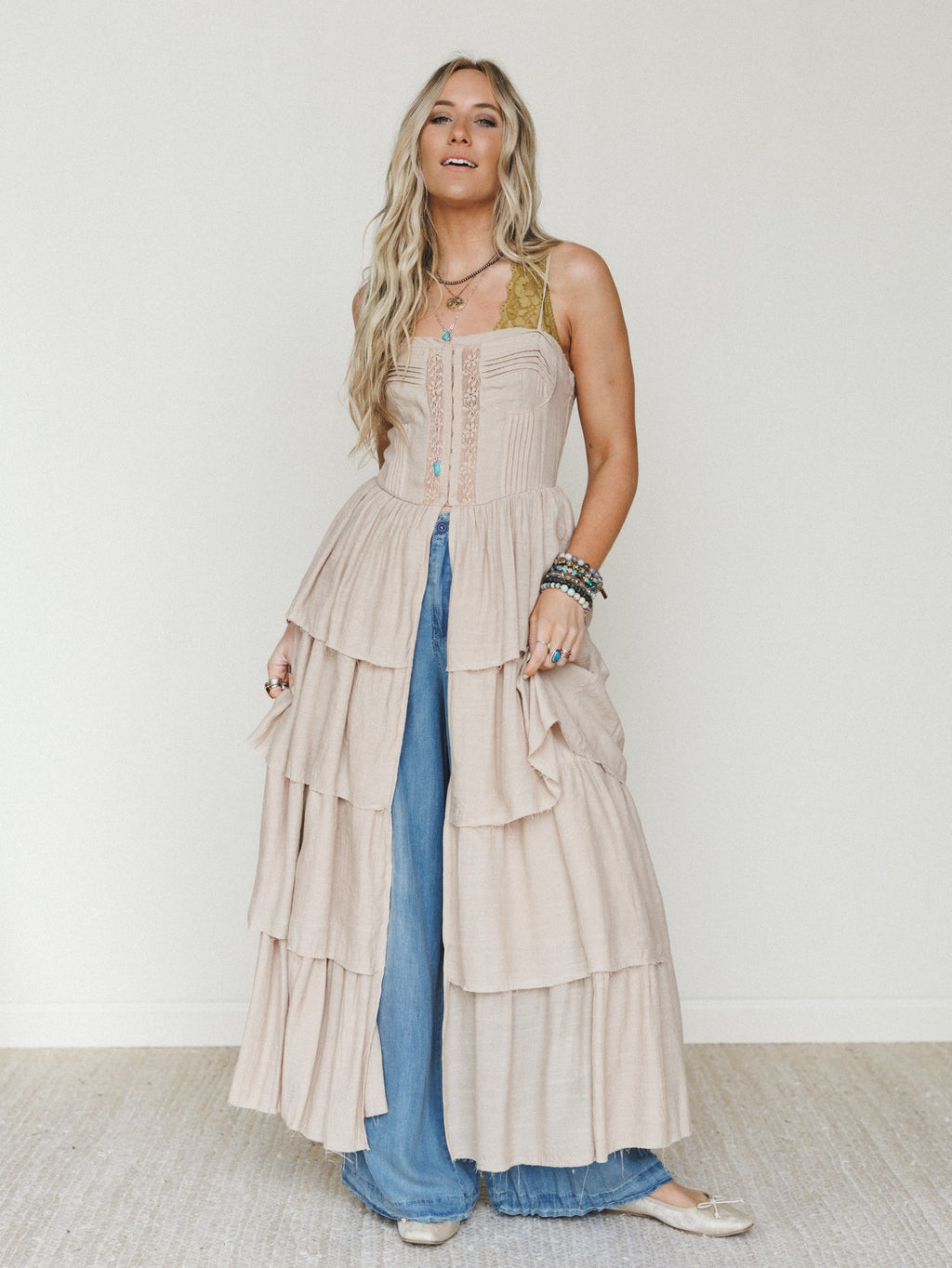 Prairie Breeze Tiered Maxi Top - Sand