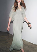 Chiffon Patchwork V Batwing Light Green Wrinkled Dresses Neck New