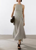 Design Neck Striped Cotton Long New Sleeveless O Dresses Original