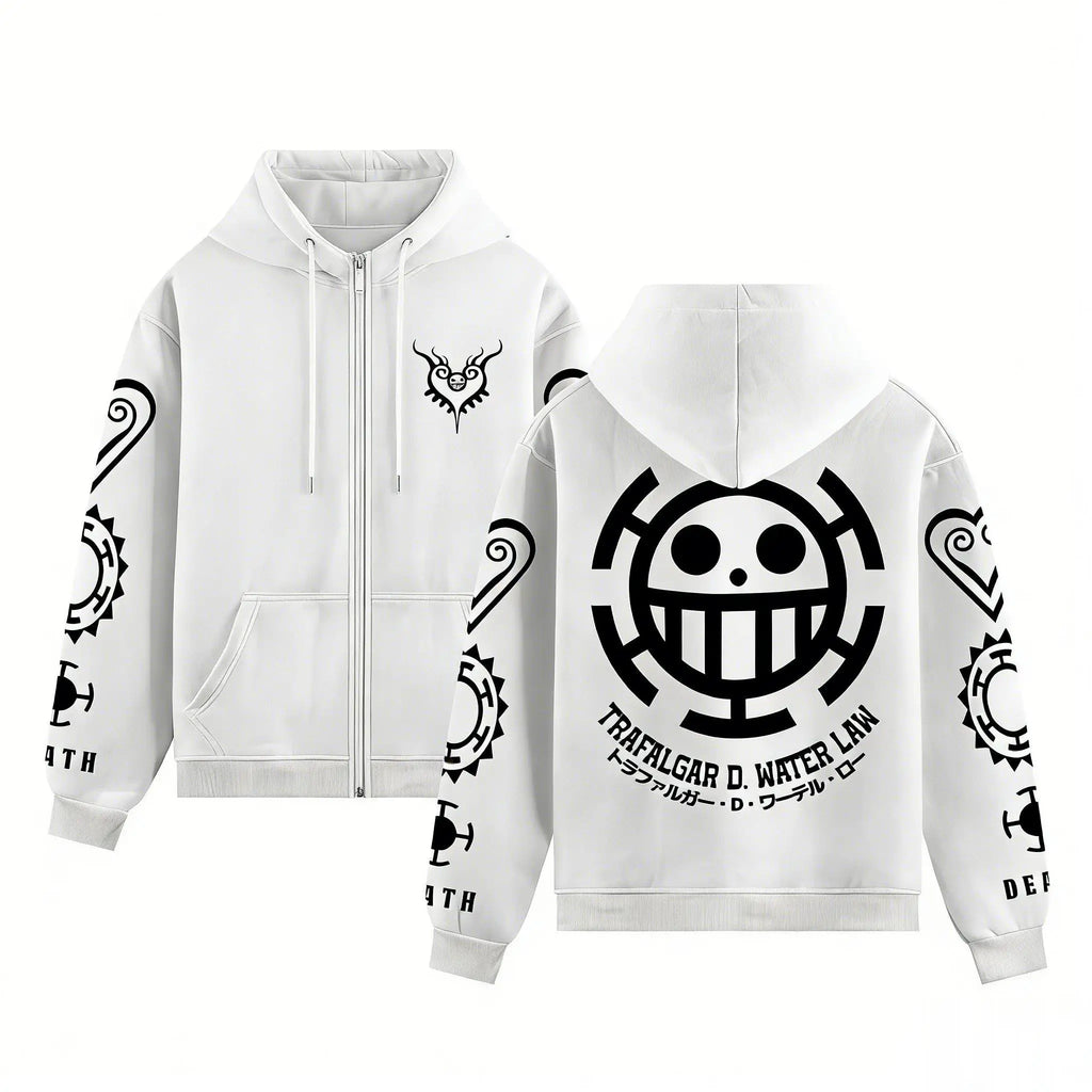 One Piece Trafalgar Law Anime Hoodie Men Women 2026 Spring Autumn Zip Up Streetwear Cosplay Casual Pullover Graphic Print Jacket