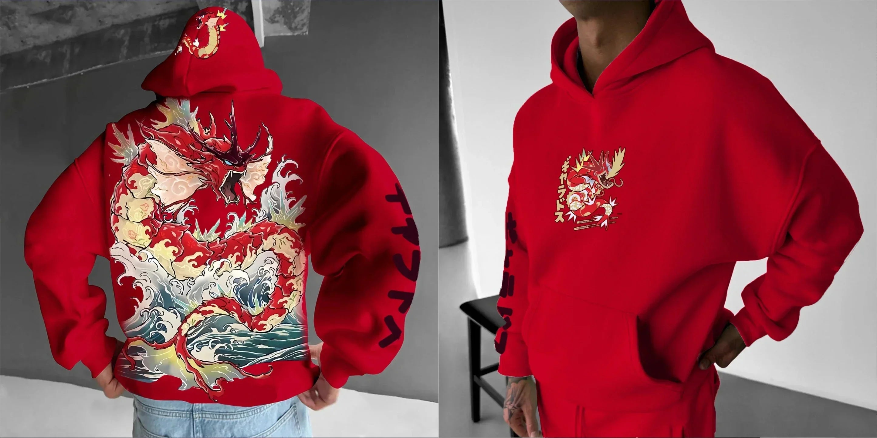 Men's Hoodie 2025 Autumn/Winter Anime Gyarados Print Loose Street Casual Japanese Trendy Versatile Original Jumper Top