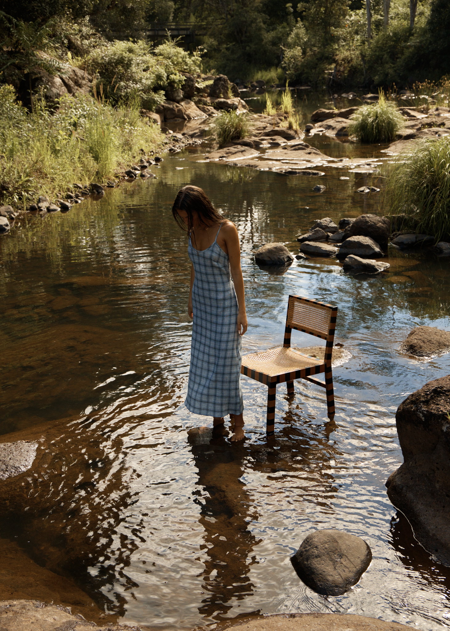 AFENDS Womens Rumi - Seersucker Midi Dress - Overcast Check