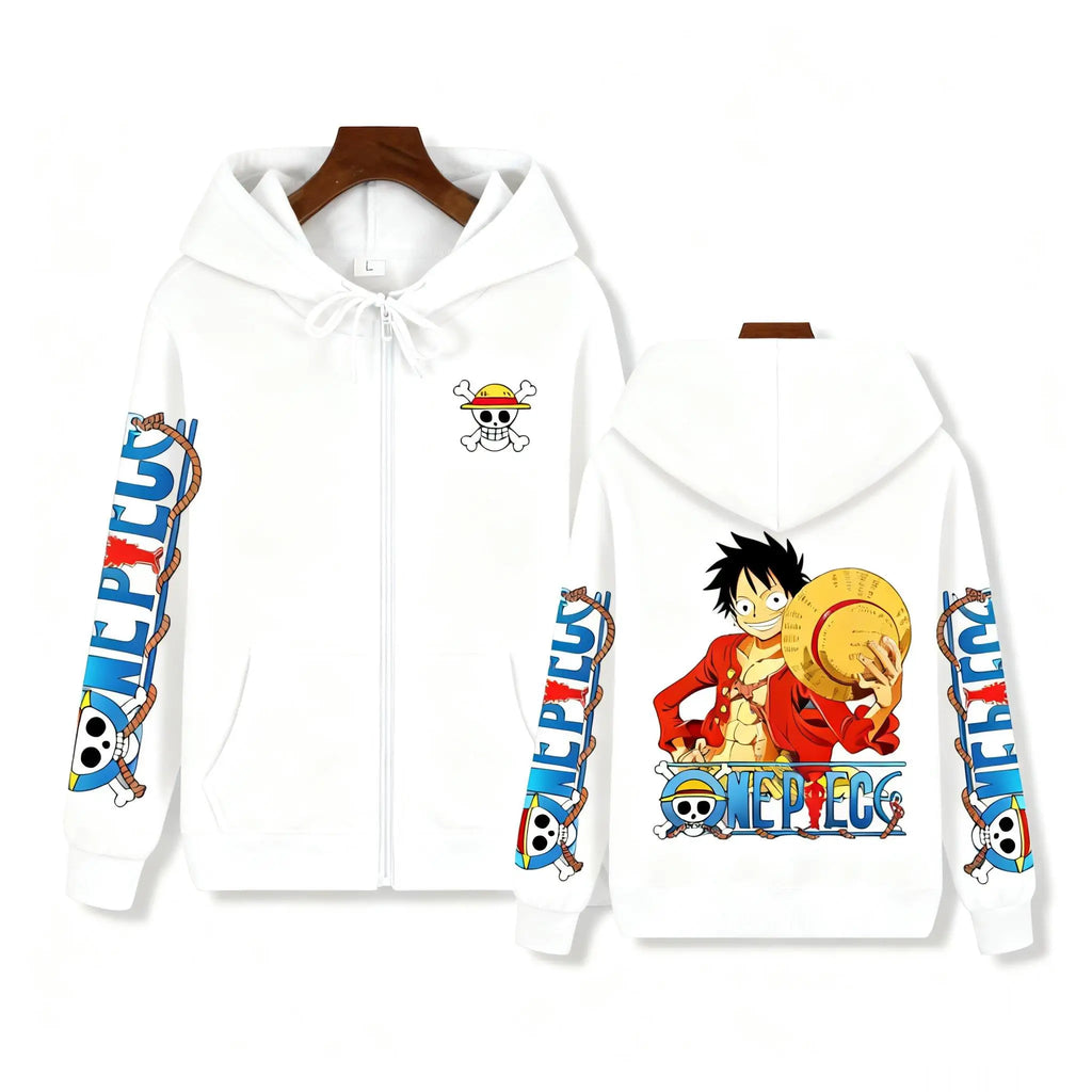 Anime Zip Up Pullover Hoodie Men Women One Piece Luffy Casual Streetwear Y2k Autumn Winter Graphic Print Long Sleeve Jacket Tops