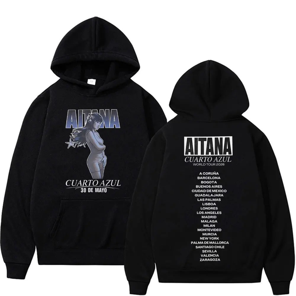 Singer Aitana Cuarto Azul Tour Graphic Hoodies Men Women's Retro Fashion Aesthetic Sweatshirt Fleece Casual Pullovers Streetwear
