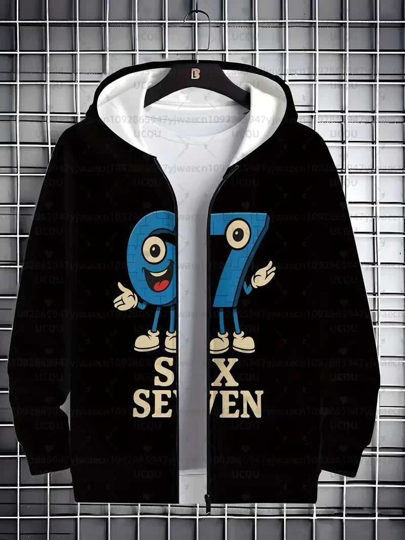 Autumn and Winter Boys' Girl's 3D Print Hooded Zipper Kids 67 Six Seven Italian Brain Rot Math Joke Men's Women's Hoodies