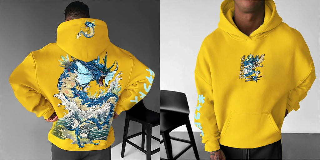 Men's Hoodie 2025 Autumn/Winter Anime Gyarados Print Loose Street Casual Japanese Trendy Versatile Original Jumper Top