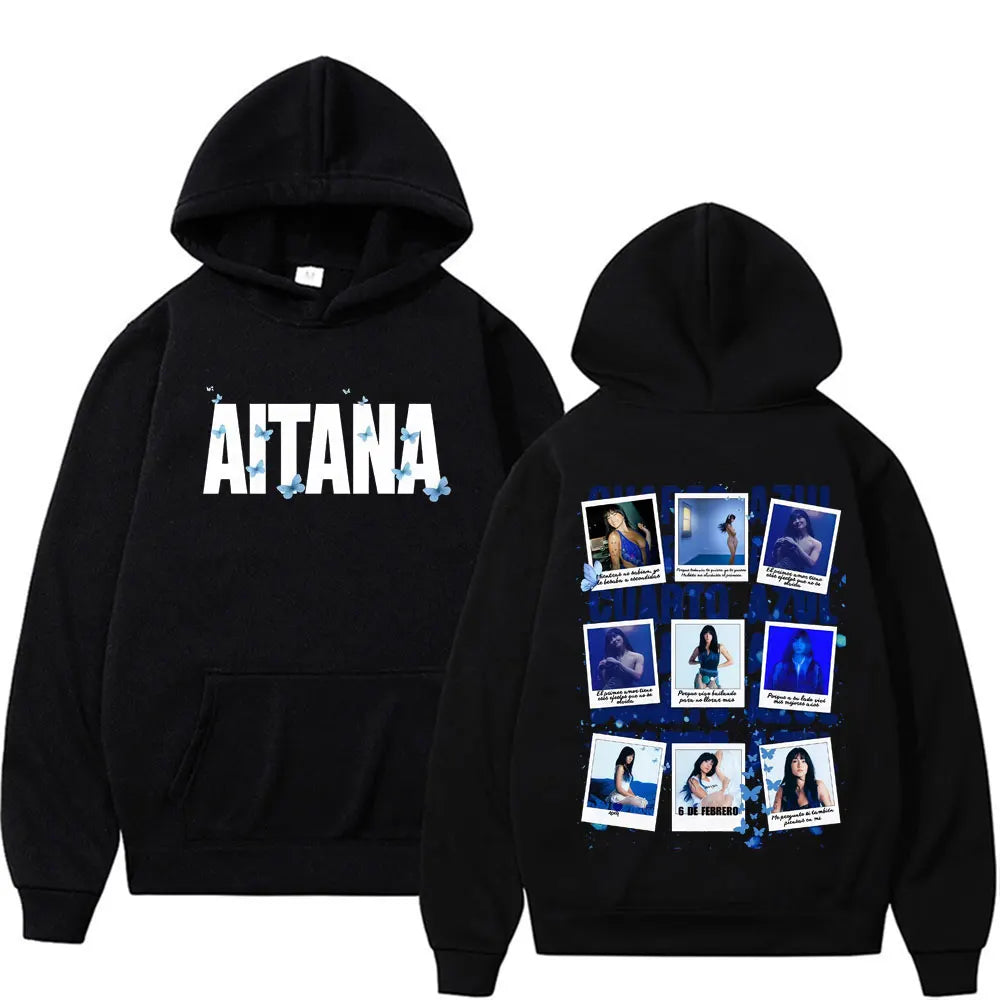 Singer Aitana Cuarto Azul Tour Graphic Hoodies Men Women's Retro Fashion Aesthetic Sweatshirt Fleece Casual Pullovers Streetwear