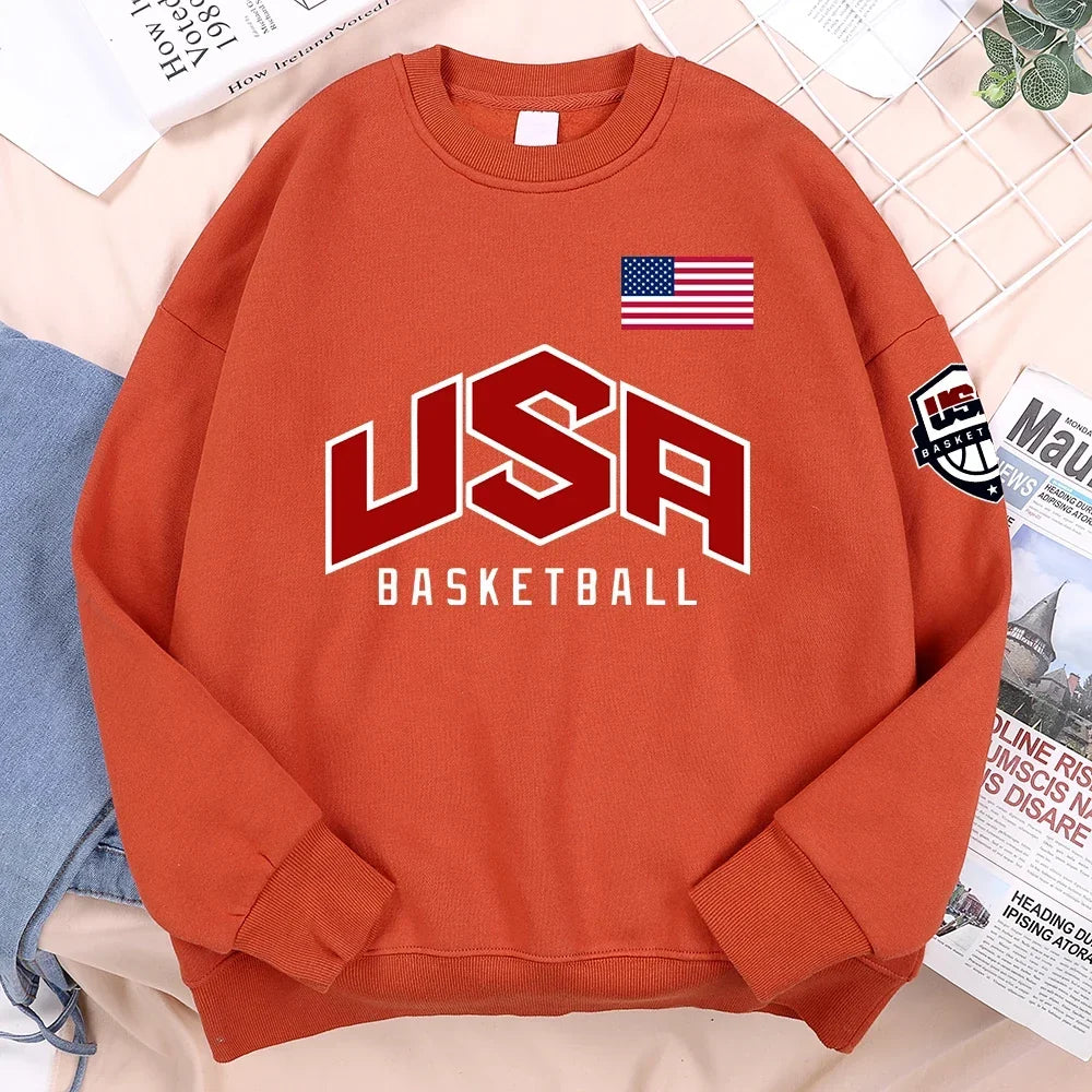 USA Basketballer Printed Street Casual Hoody Men Women Hip Hop Oversized Clothing Loose Warm Fleece Sweatshirts Couple Hoodies