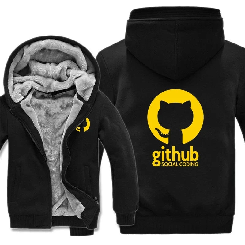 Hoodies Men Coat Winter Warm Fleece Github Programmer Sweatshirts Jacket